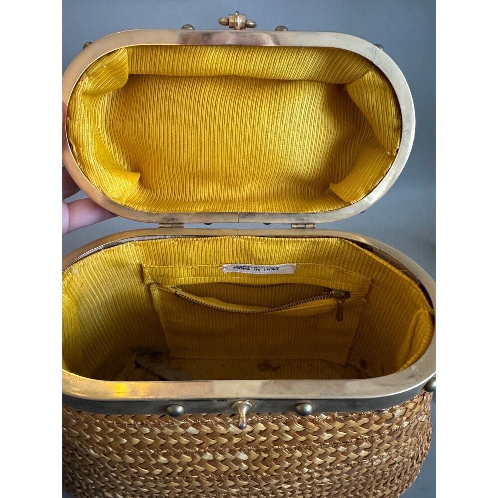 Vtg Straw Purse Oval Box Handbag Fabric Lined 1950s/ 1960s Italy - Read Details - Picture 6 of 15